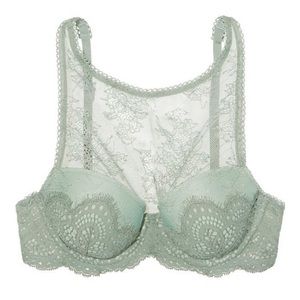•NWT Victoria’s Secret Sea Green Lace High Neck Dream Angels Bra // 32DDD